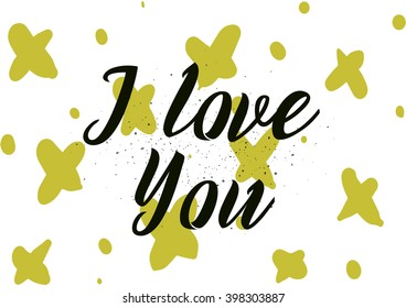 I love you romantic inscription. Greeting card with calligraphy. Hand drawn lettering design. Photo overlay. Typography for banner, poster or apparel design. Isolated vector element.
