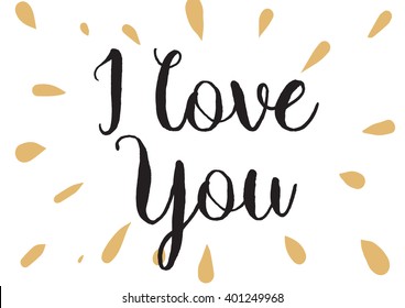 I love you romantic inscription. Greeting card with calligraphy. Hand drawn lettering design. Photo overlay. Typography for banner, poster or apparel design. Vector typography.