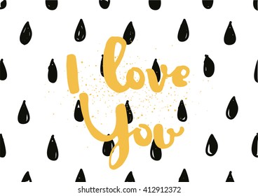 I love you romantic inscription. Greeting card with calligraphy. Hand drawn lettering design. Photo overlay. Typography for invitation, banner, poster or clothing design. Vector quote