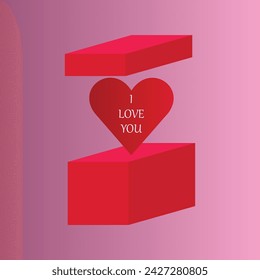 I LOVE YOU romantic proposal with love heart icon and red gift box for valentine couple vector illustration eps 10