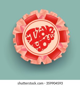 I Love You Round Sticker Medal.  Vector Illustration