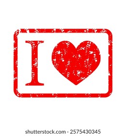 I love you rubber stamp red to Valentine day, romance heart message, affection illustration design relationship, holiday romantic seal decoration vector