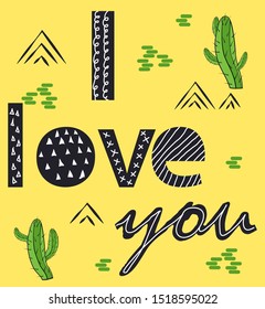 I love you. Scandinavian style poster with hand drawn letters.