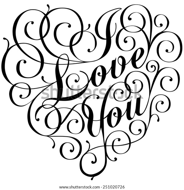 Love You Script Filigree Heart Shape Stock Vector (Royalty Free) 251020726