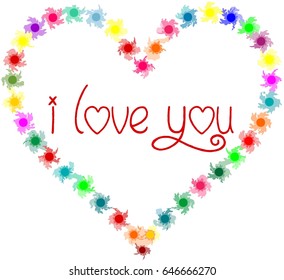 I love you script inside colorful heart. I love you. I heart you calligraphic text. love vintage with colorful heart