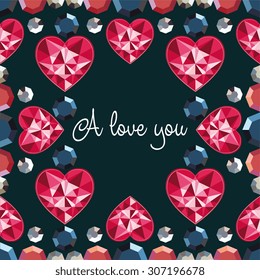 I love you seamless pattern made of diamonds for the text in the form of hearts and stones