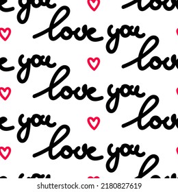 love you seamless pattern, romantic hand written lettering print