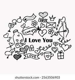 I love you set in doodle style