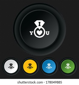 I Love you sign icon. Valentines day symbol. Round colourful buttons on black texture. Vector
