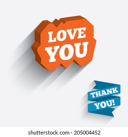 Love you sign icon. Valentines day symbol. White icon on orange 3D piece of wall. Carved in stone with long flat shadow. Vector