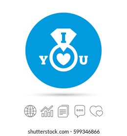 I Love you sign icon. Valentines day symbol. Copy files, chat speech bubble and chart web icons. Vector