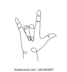 I love you in sign language. Continuous line drawing