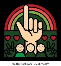 I Love You Sign Language Hand with Rainbow and Community Vector Illustration Design