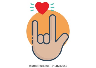 I love you sign language. "I love you sign" in sign language with diverse hands, expressing love. flat line icon style. element illustration