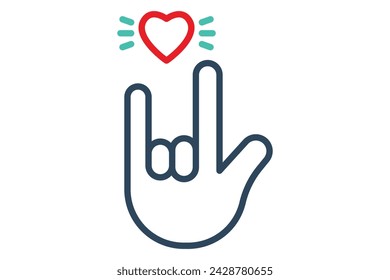 I love you sign language. "I love you sign" in sign language with diverse hands, expressing love. line icon style. element illustration