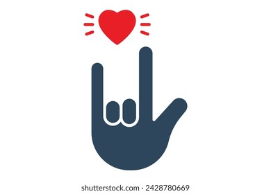 I love you sign language. "I love you sign" in sign language with diverse hands, expressing love. solid icon style. element illustration