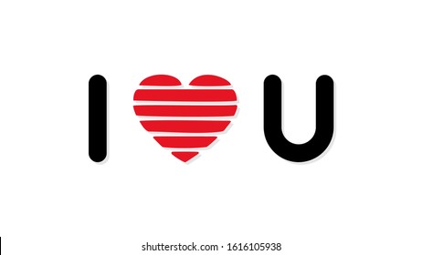 I Love You Sign with red line stripes heart icon isolated on white background. Gift Card for Valentine's Day Vector Design