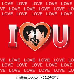 I love you, silhouette men and women in the heart