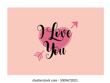 `Love you` simple lettering and symbol in vector with decorative heart doodle element