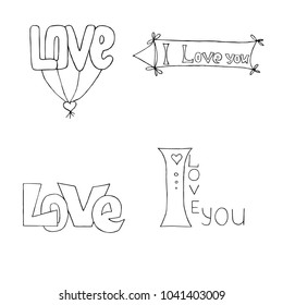 "Love you" simple lettering in vector with decorative heart doodle element. Elegant hand drawn design, romantic concept for poster, card or banner. 