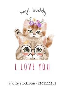 i love you slogan with cute kittens friendship vector illustration