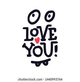 Love you. Smile. Bright colored funny letters. Modern hand drawn dry brush lettering. Colourful lettering for postcards, banners. Motivational calligraphy poster. Stylish textured font typography.