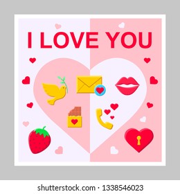 I love you social media posts mockup. Romantic relationships. Advertising web banner design template. Social media booster, content layout. Isolated promotion border, frame with headlines, flat icons