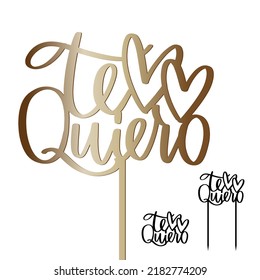 I love you in Spanish cake topper and bouquet decor with hearts. Valentines day, engagement, or any other romantic party versatile decoration cut file vector design with calligraphy text.