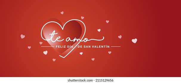 I Love You Spanish language handwritten typography calligraphy lettering with line design heart Valentine's Day love red background greeting card