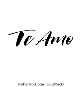 I love you in Spanish. Phrase for Valentine's day. Ink illustration. Modern brush calligraphy. Isolated on white background. 