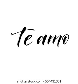 I love you in Spanish. Phrase for Valentine's day. Ink illustration. Modern brush calligraphy. Isolated on white background. 