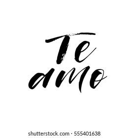 I love you in Spanish. Phrase for Valentine's day. Ink illustration. Modern brush calligraphy. Isolated on white background. 