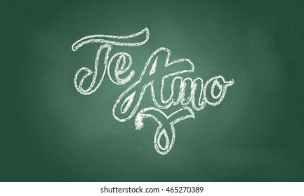 i love you in spanish vintage chalk lettering on green chalkboard romance classical ritual nails hand texture scene education spain mature drawn mark older board aged classic passionate affectionate s