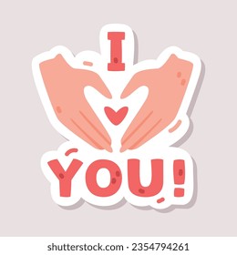 I Love You Sticker Design with Hand Gesture and Positive Saying Vector Illustration