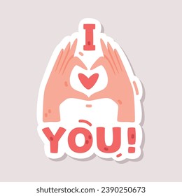 I Love You Sticker Design with Hand Gesture and Positive Saying Vector Illustration