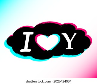 I love you - sticker in the style of a popular social network. Black - blue  -pink sticker on white background. Vector illustration. EPS10