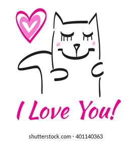 I Love You, Sweet Cat, vector line art illustration