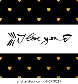 I LOVE YOU as a symbol of the arrows of Cupid. I love you - hand lettering. Concept design for greeting card: Valentines day, Love letter, Wedding invitation. Hand drawn calligraphy.  