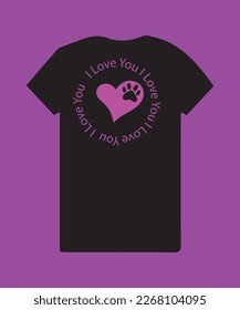 I Love You t shirt design Set of hearts with the paws of dogs and cats. Collection of black and white logos with footprints of pets. Vector illustration of hearts symbolizing love for animals.