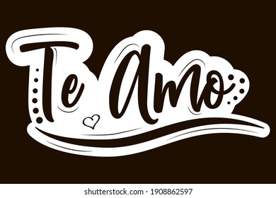 I love you! Te Amo! White Vector lettering isolated illustration on black background