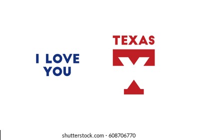 I love you. Texas. Letter T and X. Concept logo. Ideas for labels, sticker. On white background