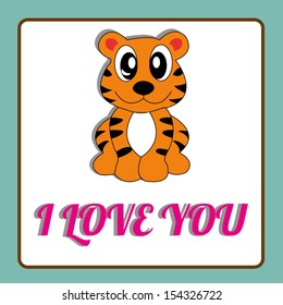 I love you text with a cute tiger on white background