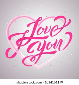 I Love You text design in calligraphy style with heart and sparkles. Vector illustration. I Love You lettering. Shaded typography effect. Template for a poster, cards, banner, background.