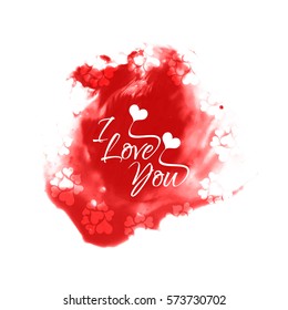 I Love You Text Design On Red Watercolor Background