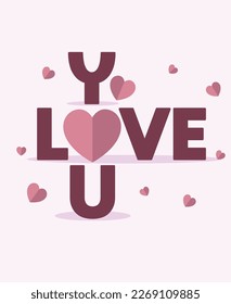 Love you text design with pin colors and hearth shapes. Vector illustration design