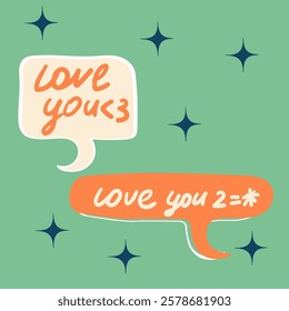 love you text in doodle style. Element for stickers decoration design mail posts postcards poster print invitation background backdrop wrapping wallpaper