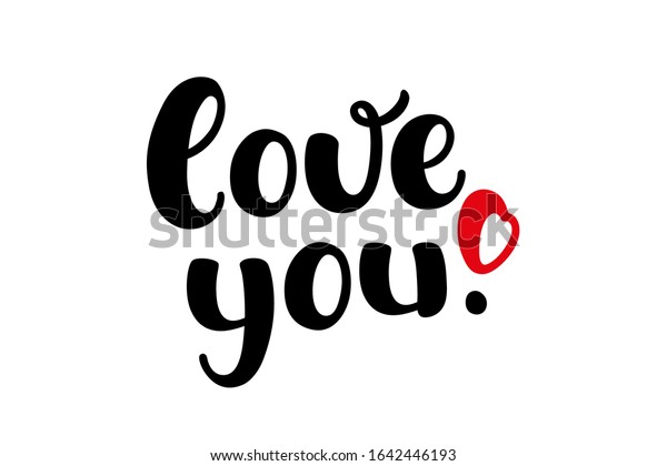 Love You Text Handwritten Lettering Isolated Stock Vector (Royalty Free ...