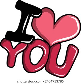 I love you text or I heart you. Cute cartoon style elements Vector illustration for Valentine's day.