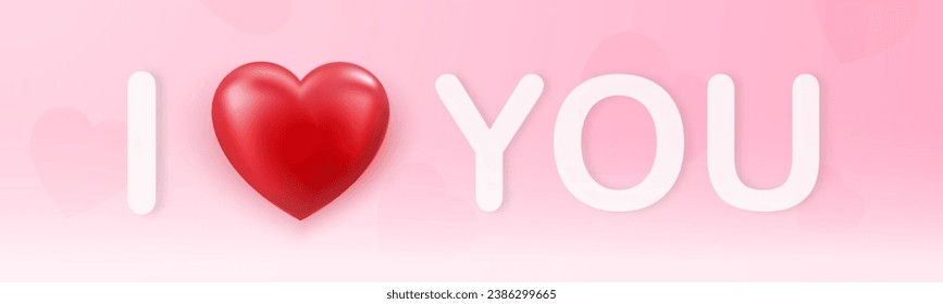 I Love You Text With Heart On Pastel Pink Background. Valentine's day card. Vector illustration