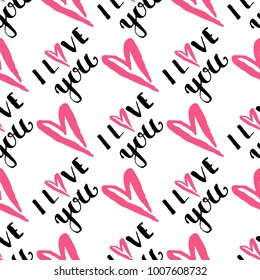 I love you text heart sharp vector seamless pattern background pink color card beautiful celebrate bright emoticon symbol holiday abstract art decoration.